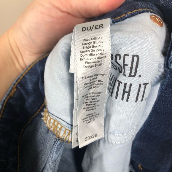 DU/ER Women's Four Way Flex High Rise Skinny Jeans Dark Wash Size 29x28 - Picture 7 of 8
